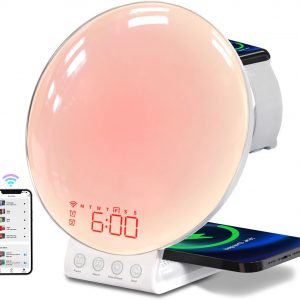 Sunrise Alarm Clock Wireless Charging, Alexa & App Controlled Smart Alarm Clock, Wake up Light for Heavy Sleepers Kids, Sunset Lamp Reveil Matin for Bedrooms w/ 11 Light Effects 15 Sounds