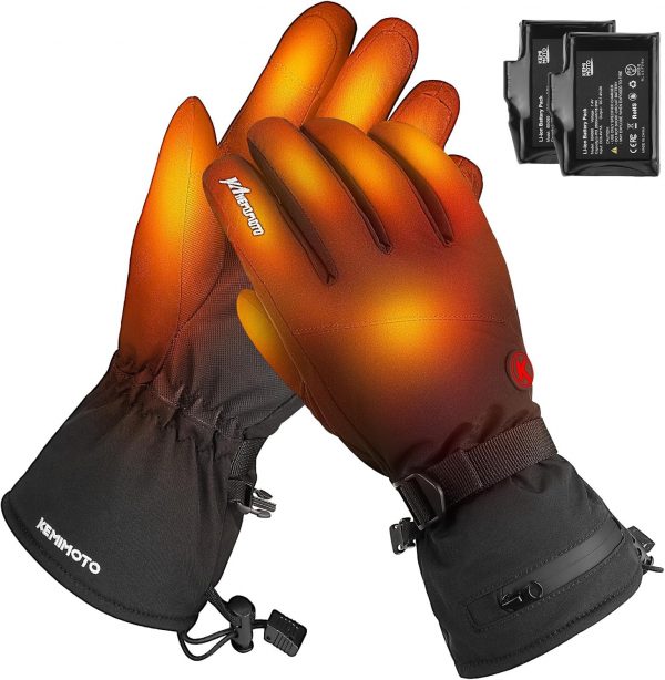 Kemimoto Heated Gloves for Men and Women 7.4V 2500mAh, Waterproof, Touchscreen, Ski Gloves with Rechargeable Battery Outdoor Work, Skiing