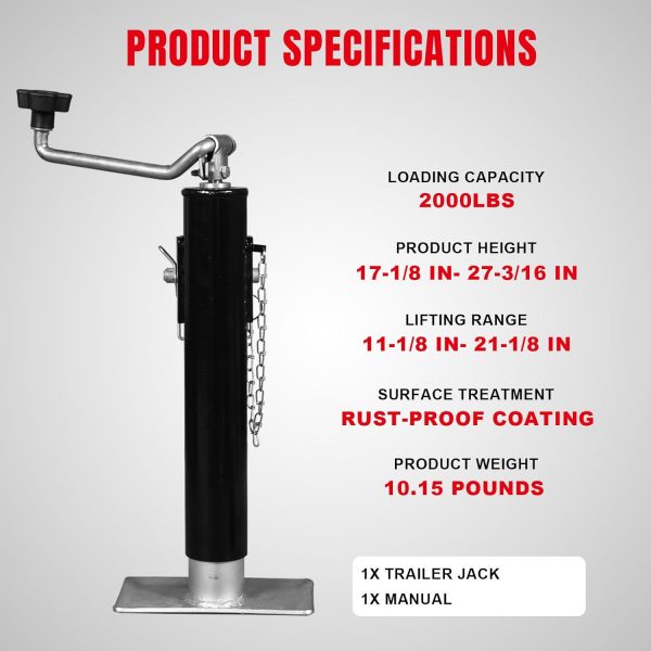 BIG RED ATR39003R Torin Swing-Back Tube Mount Trailer Jack, 1 Ton (2,000 lb) Capacity - Image 3