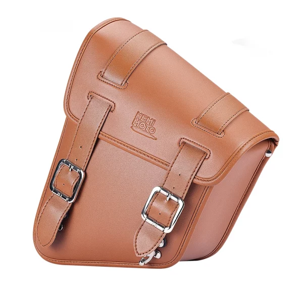 KEMI MOTO brown leather motorcycle saddlebag