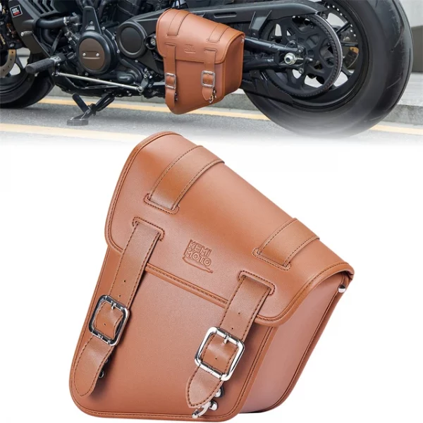 KEMI MOTO brown leather motorcycle saddlebag - Image 3