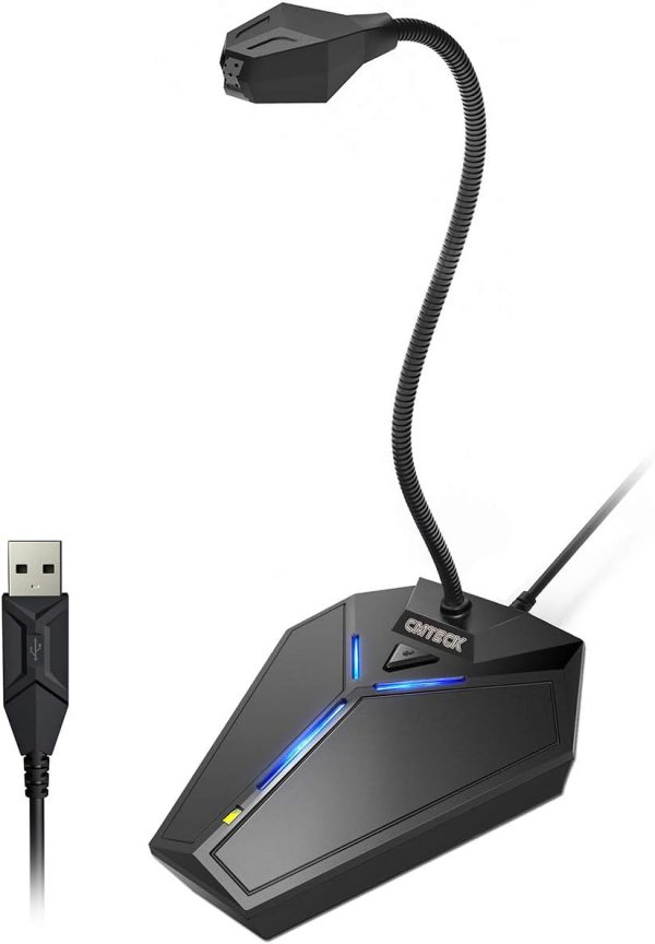 USB Computer Microphone, Plug & Play Omnidirectional Desktop Mic for PC & Laptop, 360 Degree Adjustable Gooseneck, Mute Button with LED Indicator, Noise-Cancelling, Compatible with Windows/Mac
